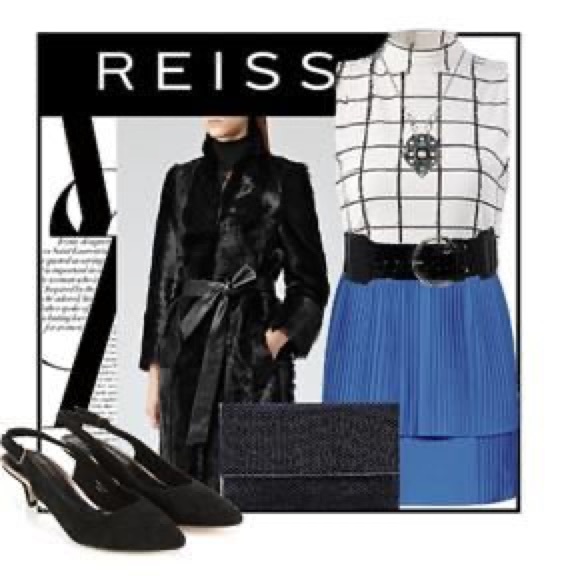 REISS Kashma cobalt blue high waisted double layered tiered pleated skirt - Picture 12 of 13
